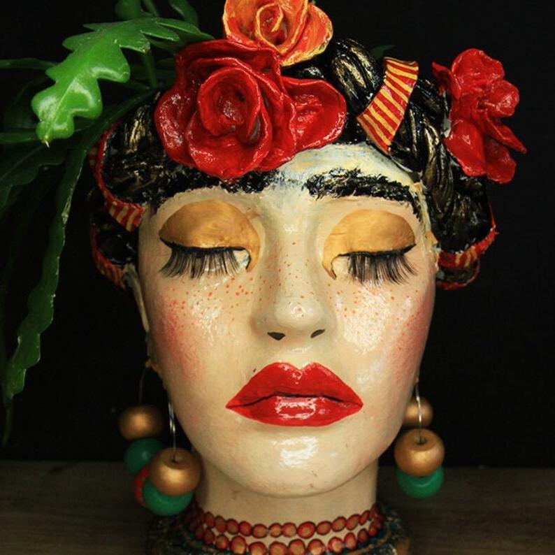 hand painted head pots