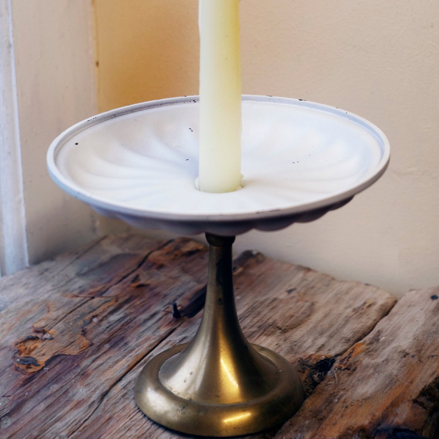 Candlestick Holders, Solid Brass & White paint, Vintage Candlestick in Brass