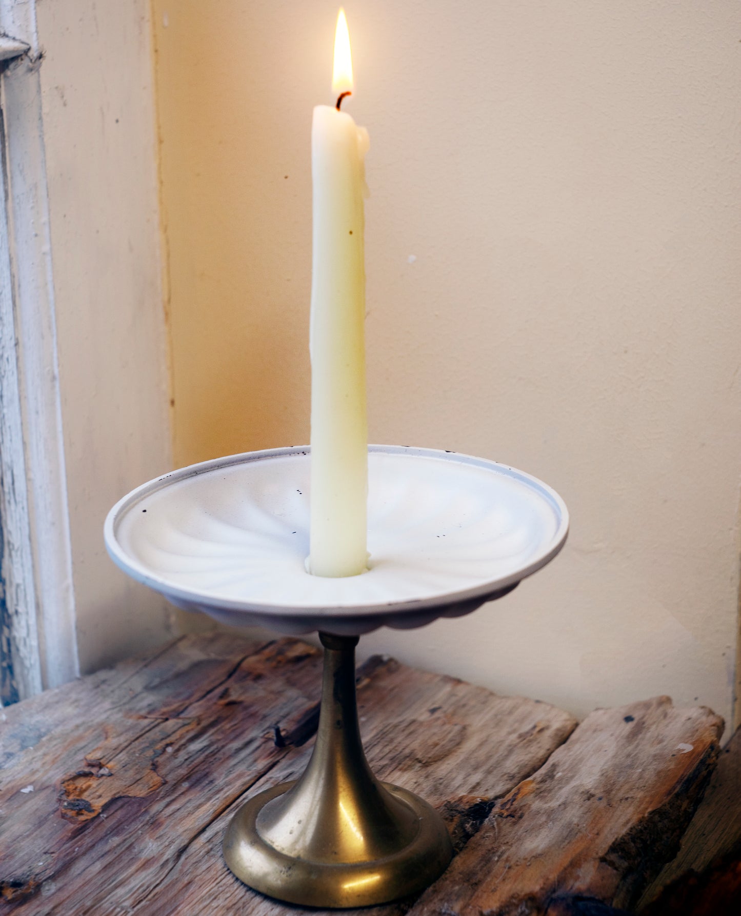 Candlestick Holders, Solid Brass & White paint, Vintage Candlestick in Brass