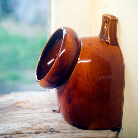 Wattisfield Ware Salt Pig c1930s. Treacle Glaze Pottery Salt Box. Retro Kitchen Storage. Mid Century Ceramics.