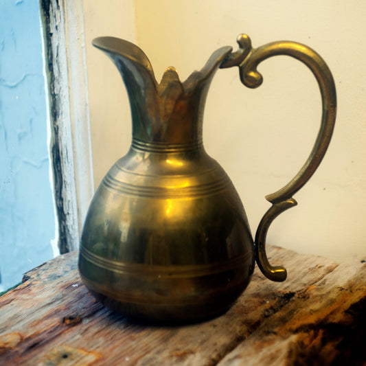 Vintage India SOLID Brass LARGE HEAVY Decorative Pitcher Jug