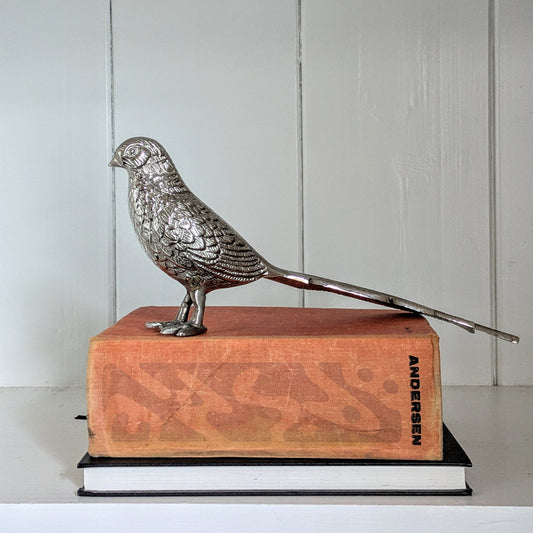 Vintage Large Plate.Nickel Silver Pheasant Bird Figure