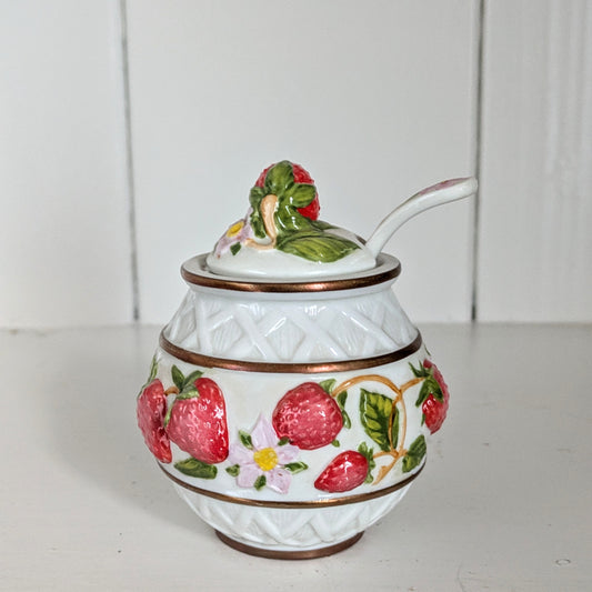 Strawberry  The Franklin Mint Le Cordon Bleu Porcelain Jelly Jam strawberry Preserves Decorative Jar 1988 with Spoon