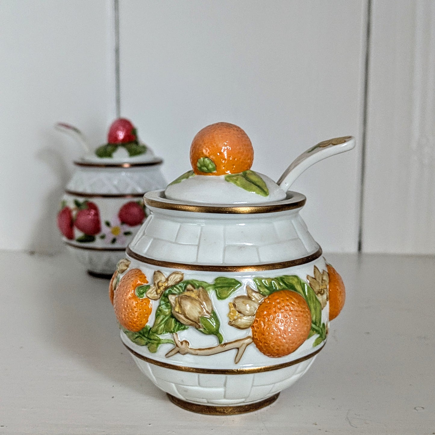 Orange  The Franklin Mint Le Cordon Bleu Porcelain Jelly Jam orange Preserves Decorative Jar 1988 with Spoon (Copy)