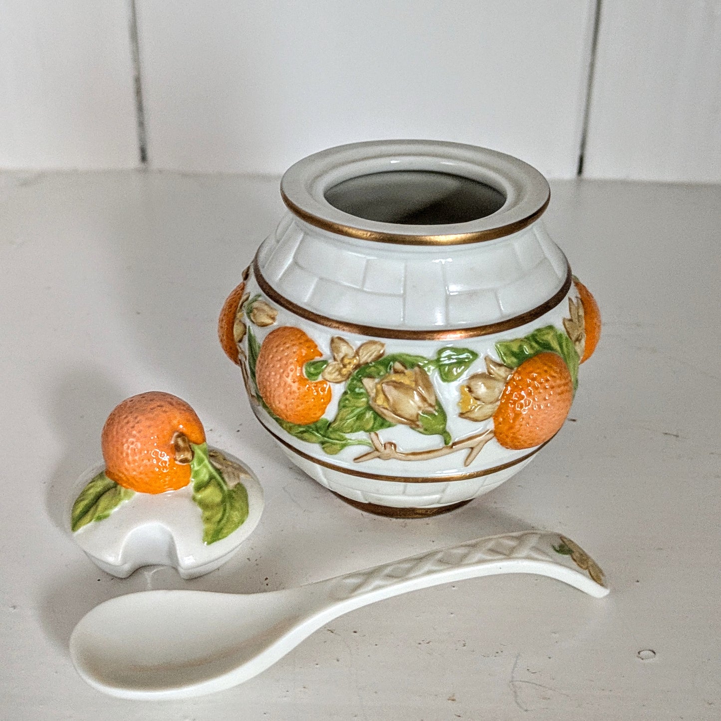 Orange  The Franklin Mint Le Cordon Bleu Porcelain Jelly Jam orange Preserves Decorative Jar 1988 with Spoon (Copy)