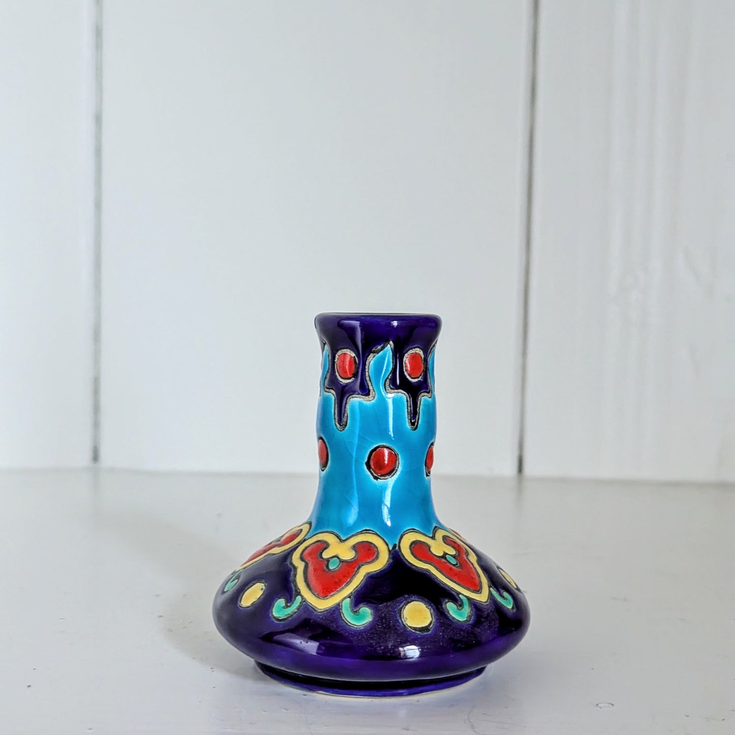 BEAUTIFUL LONGWY FLORAL ENAMELED small VASE Decore A La Main France vintage