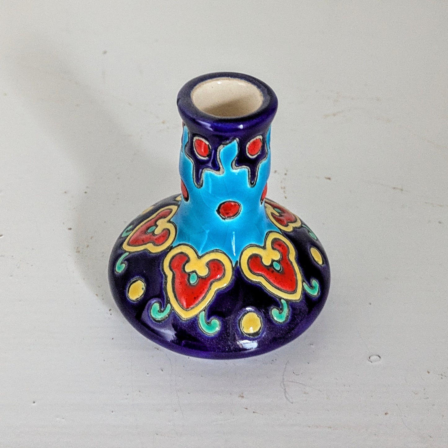 BEAUTIFUL LONGWY FLORAL ENAMELED small VASE Decore A La Main France vintage