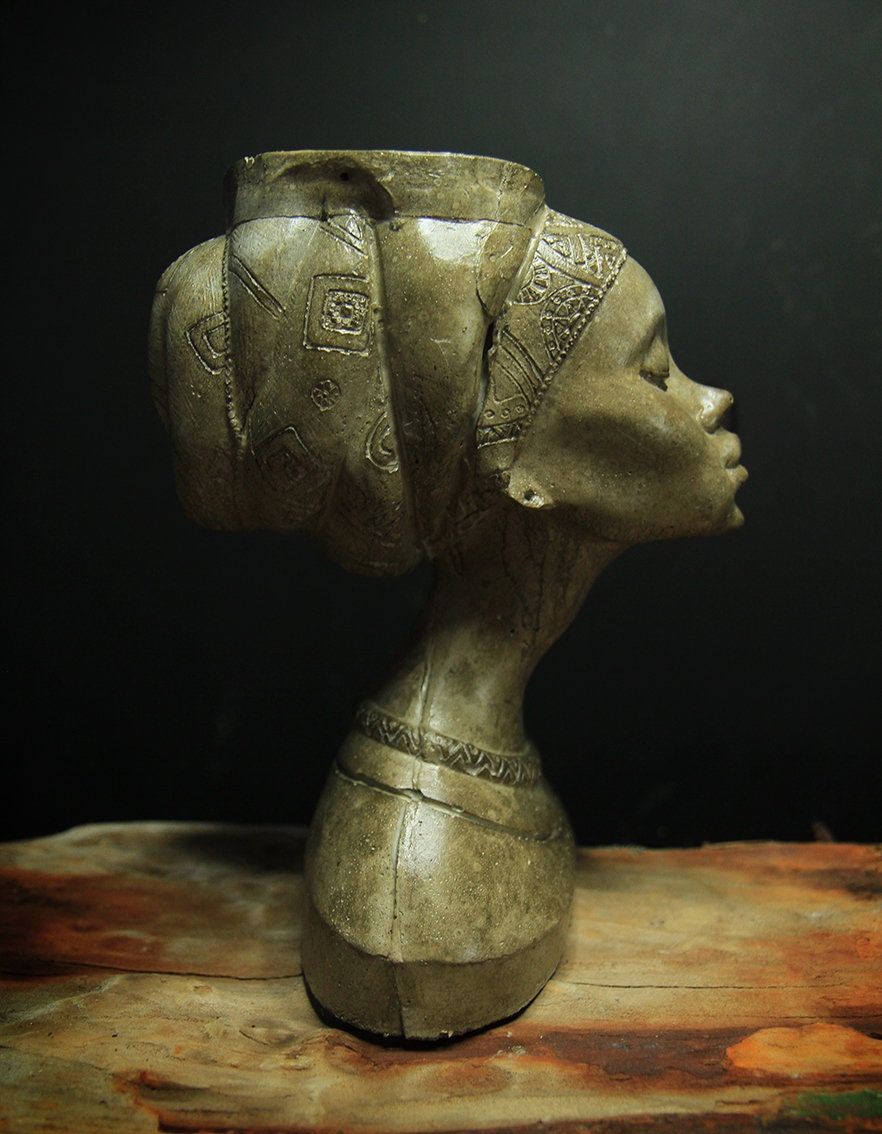 African woman  Face Shaped Flower Pots Female Head Planter  Concrete Head Planter Art Planter Head Planter Pot for a mini plant