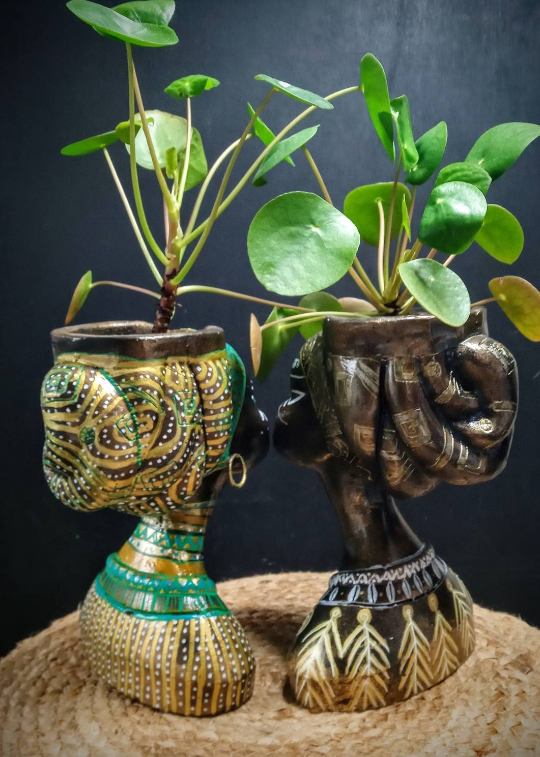 African Woman  Face Shaped Flower Pot for a mini plant