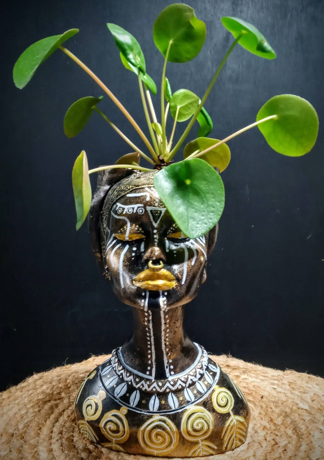 African Woman  Face Shaped Flower Pot for a mini plant