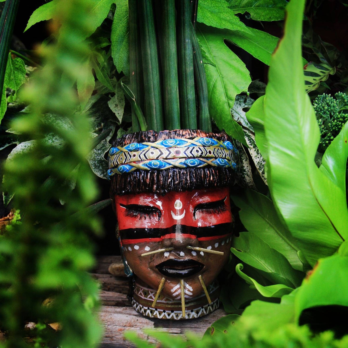 Anake Woman Aztec Face Shaped Flower Pot