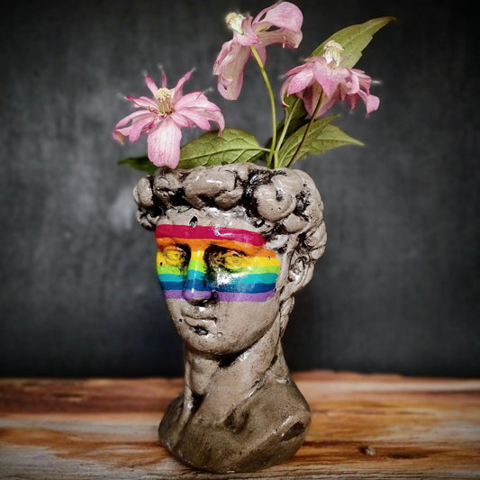 Rainbow Concrete Head Planter / Male Head Planter / Concrete Head Planter / LGBTQ / Pride month / Flower Pot David Statue