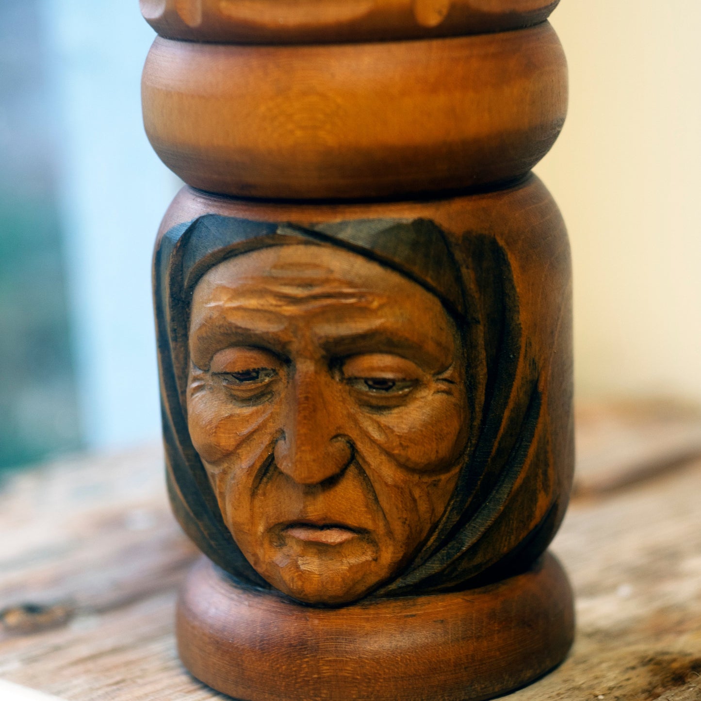 vintage carved old woman head candlestick