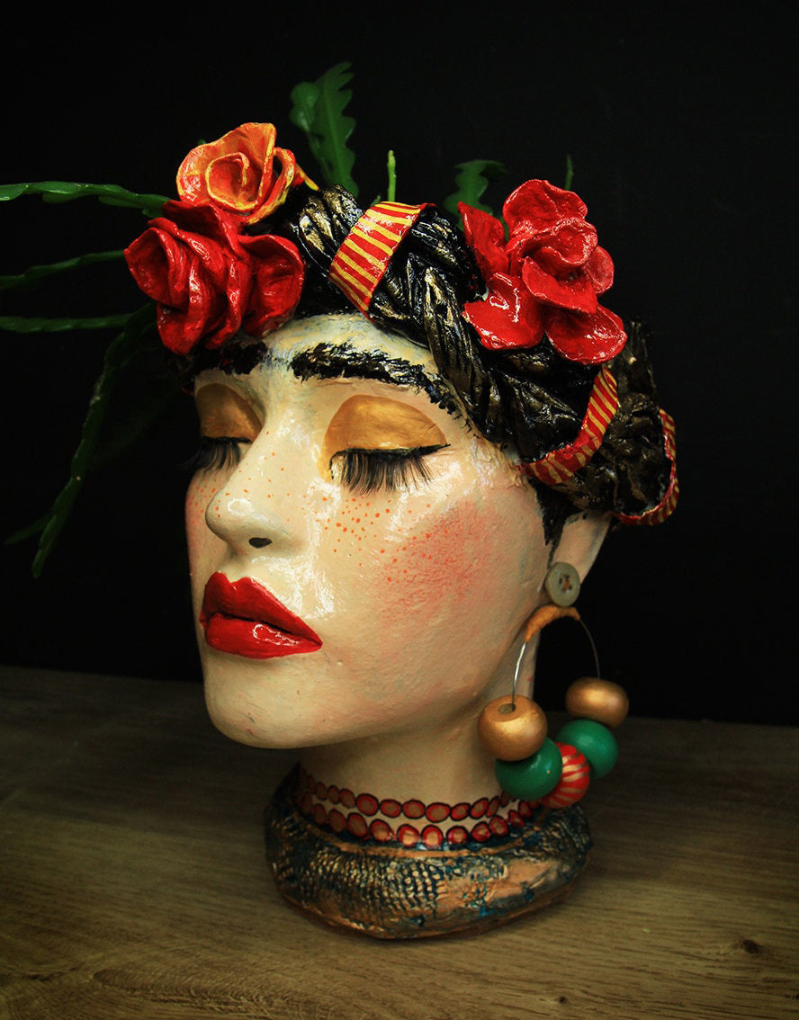 Frida inspired Human Face Shaped Flower Pot