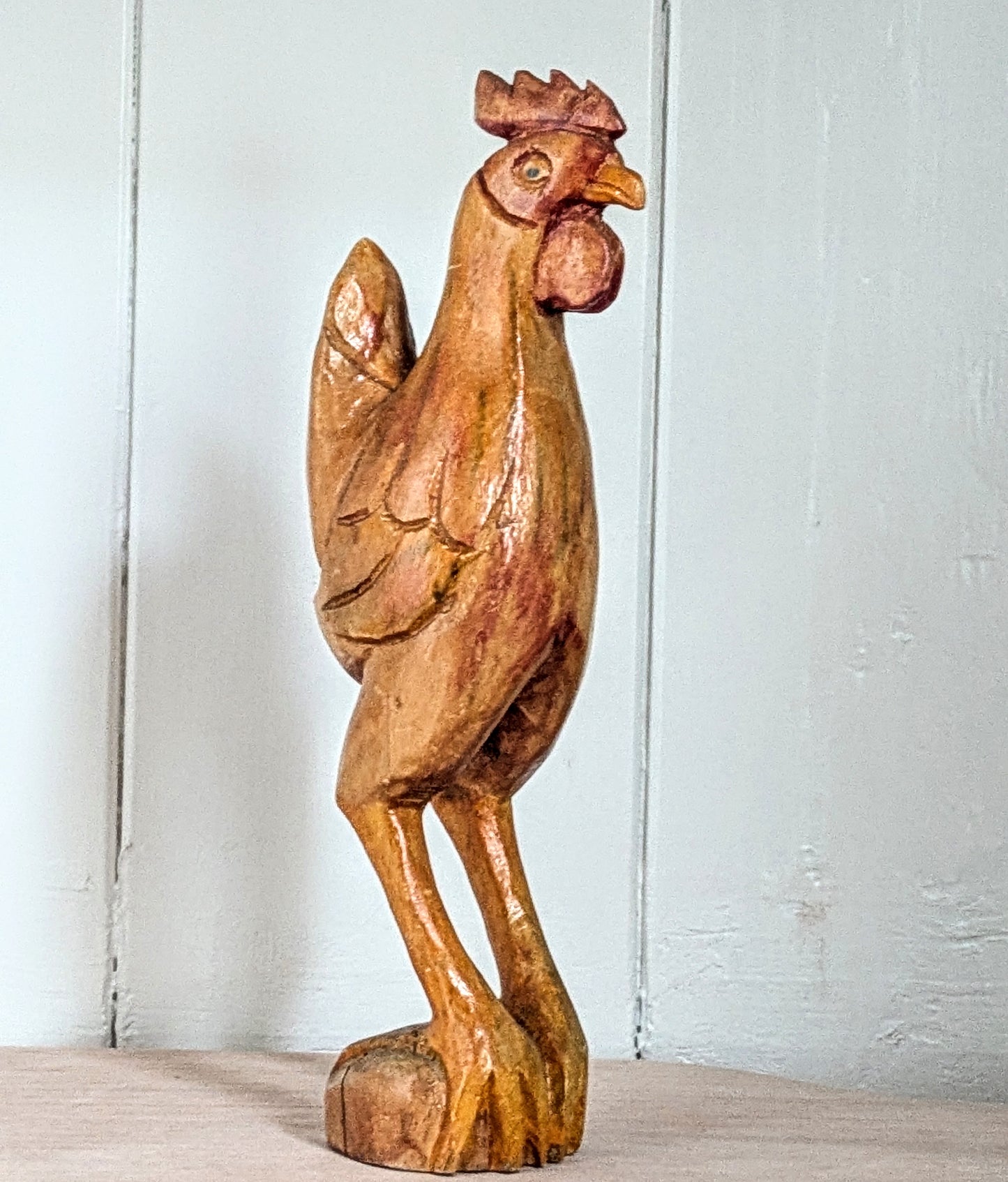 Rooster Skinny Chicken Hand Carved Wood Primitive Folk Art