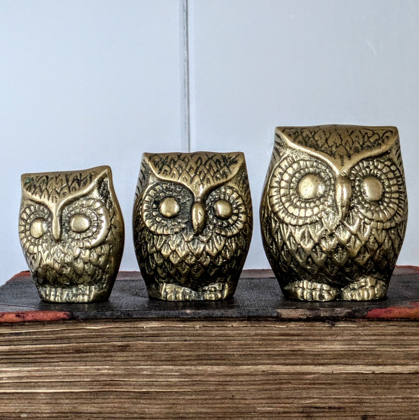 Vintage Brass Owl Family of Three