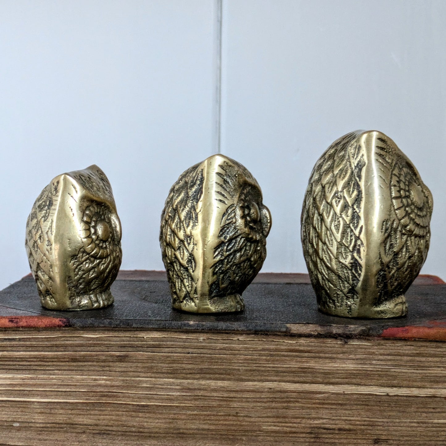 Vintage Brass Owl Family of Three