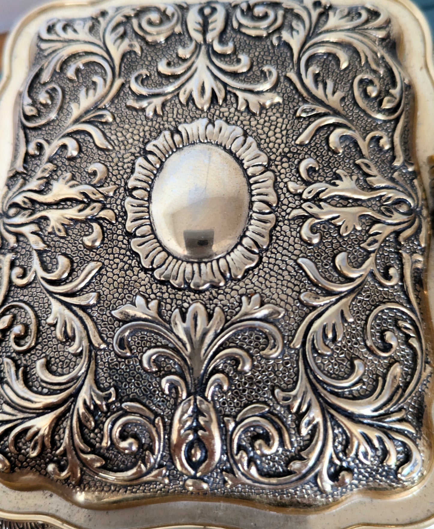 Silver Victorian Ornate Detail Slightly Rectangular Jewelry Box / Trinket box / Memory Box