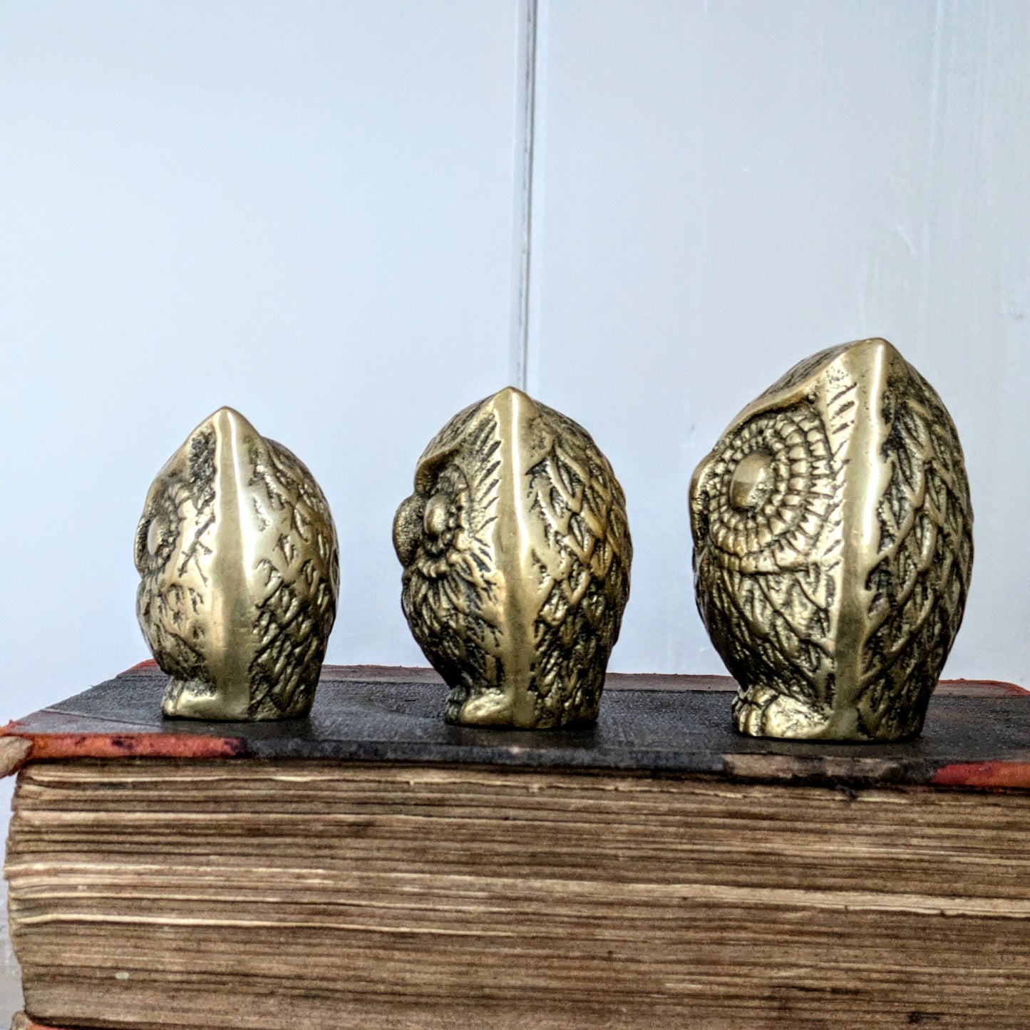 Vintage Brass Owl Family of Three