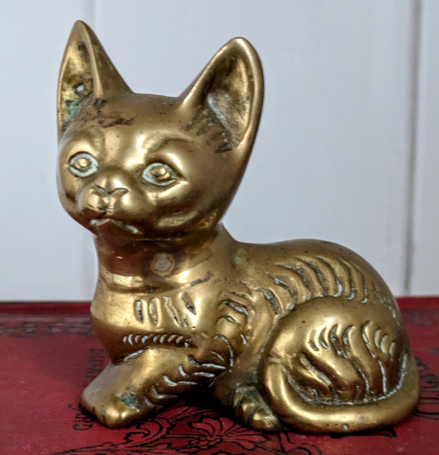 Vintage Warm Tone Metal Small Cat Kitten Paperweight