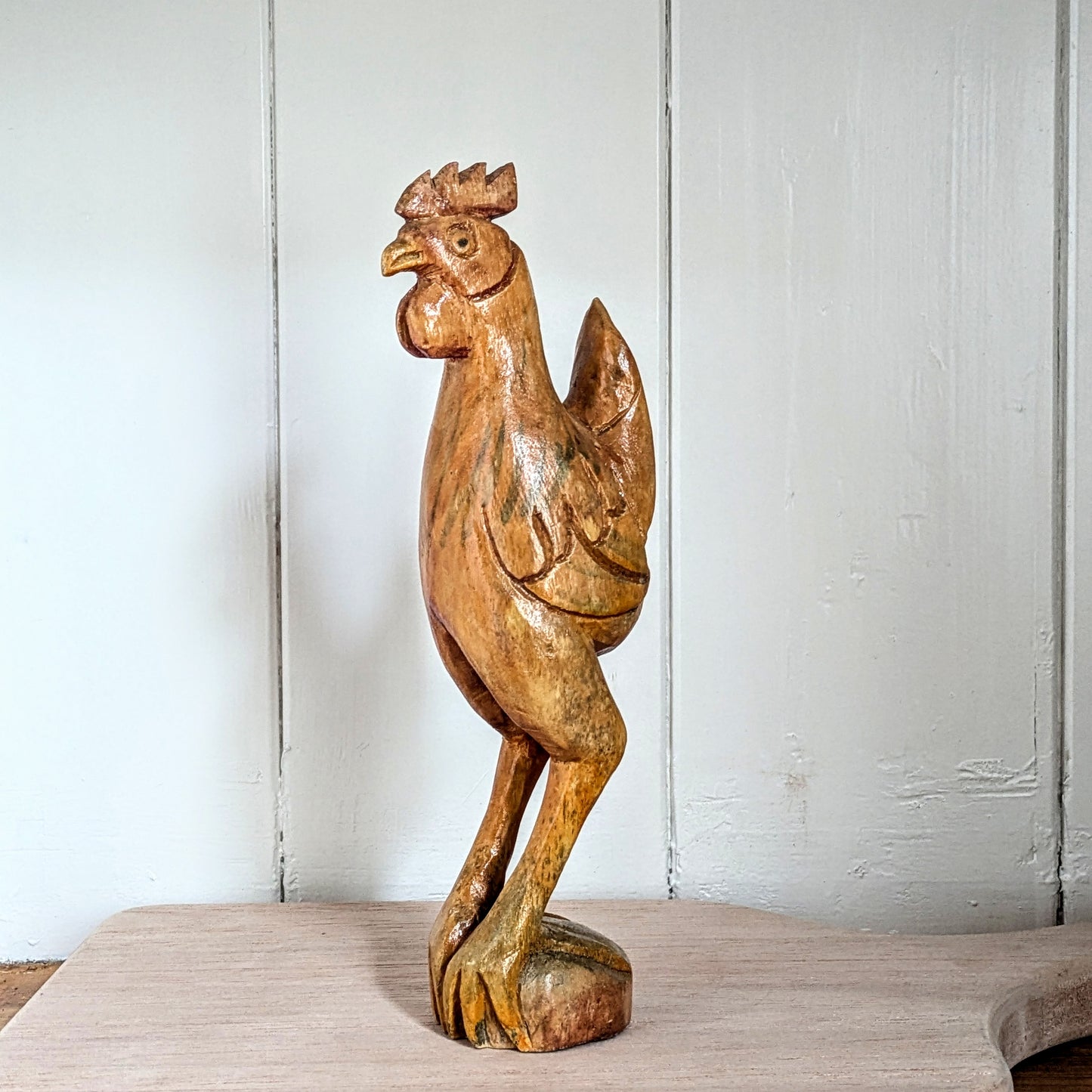 Rooster Skinny Chicken Hand Carved Wood Primitive Folk Art