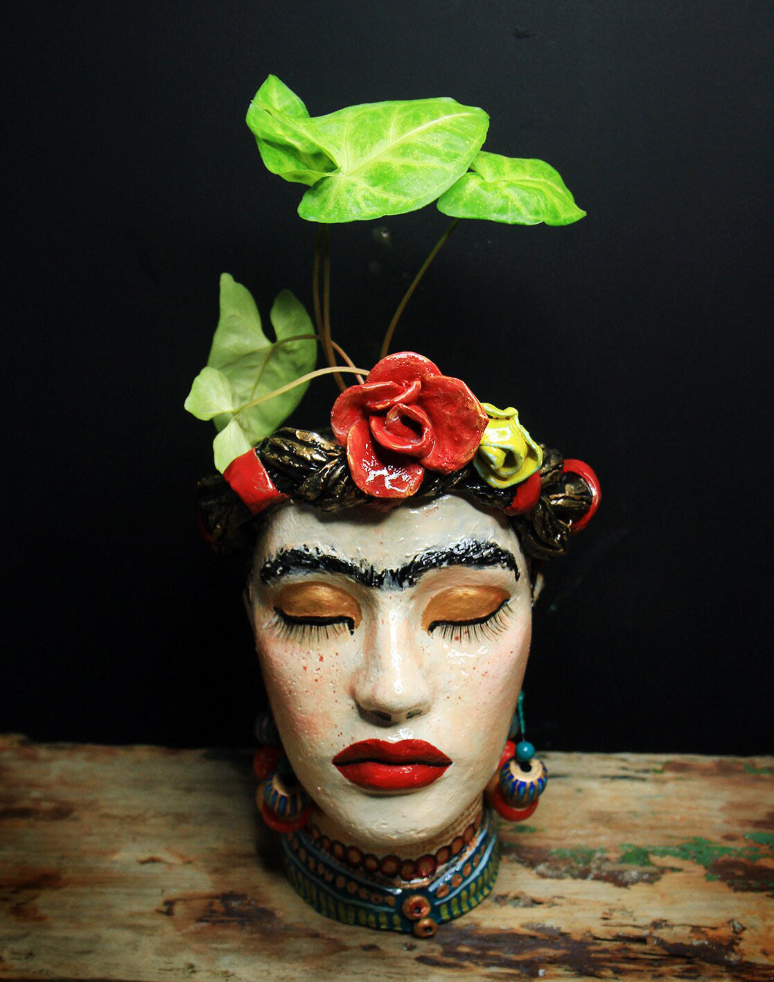 Frida inspired Human Face Shaped Flower Pot